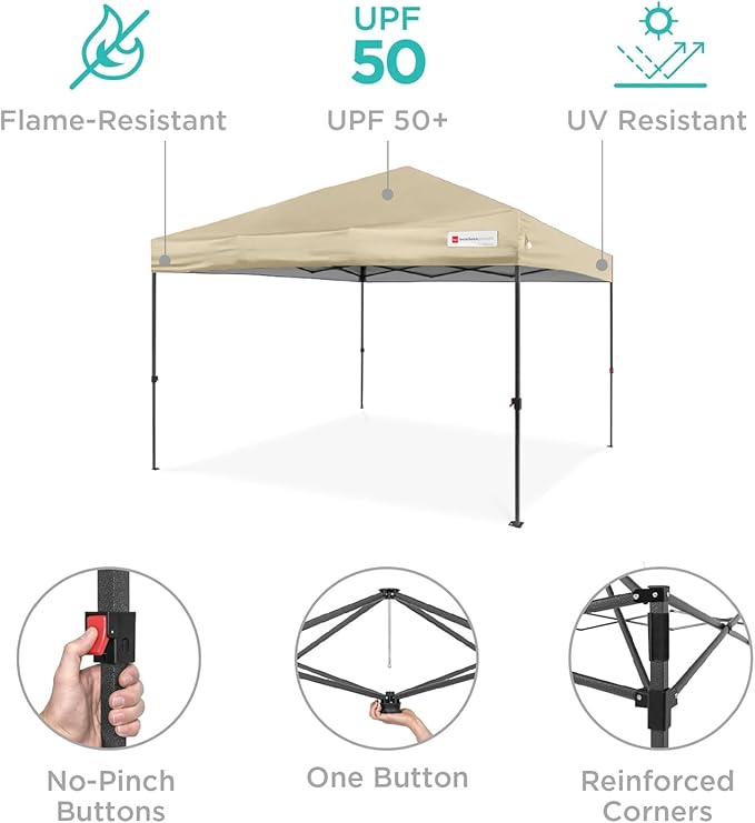 Best Choice Products 8x8ft 1-Person Setup Pop Up Canopy Tent Instant Portable Shelter w/ 1-Button Push, Case, 4 Weight Bags - Sand