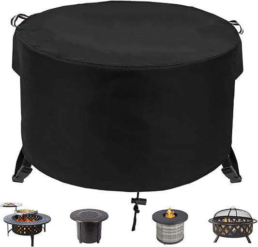 Round Fire Pit Cover 36" Dia X 24" H, 600D Strong Tear Resistant, Waterproof & UV Resistant Outdoor Cover, Fit for 33",34" ,35",36" Round Gas Firepits, Fire tables or Fire bowls, Black