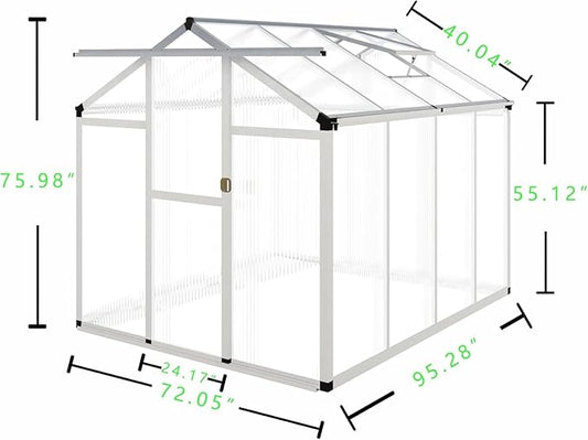 CQZY 6x8 FT Greenhouse for Outdoors,Walk-in Greenhouse for Outside,Silver