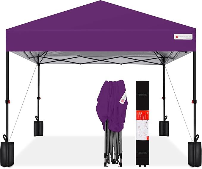 Best Choice Products 8x8ft 1-Person Setup Pop Up Canopy Tent Instant Portable Shelter w/ 1-Button Push, Case, 4 Weight Bags - Amethyst Purple
