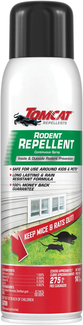 Tomcat Rodent Repellent for Indoor and Outdoor Mouse and Rat Prevention, Continuous Spray, 14 oz.