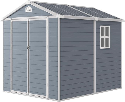 6x8FT Storage Shed Plastic Outdoor Storage Shed Waterproof Container House with Lockable Door and Transparent Window for Garden, Lawn, Backyard