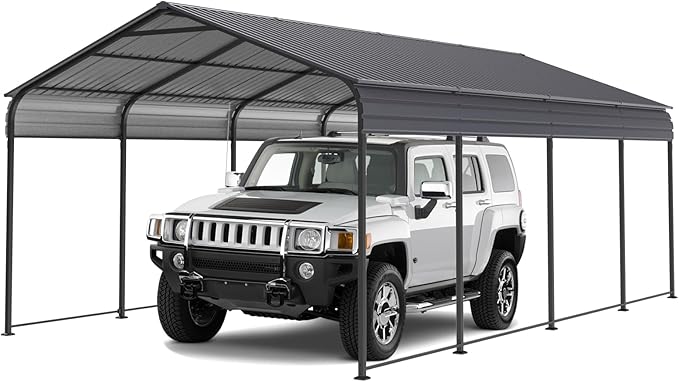 Ball & Cast 12x20 FT Carport with Galvanized Steel Roof, Heavy Duty Metal Carport Canopy, Metal Carport Garage Outdoor Storage Shed for Car, Boats and Truck, Gray