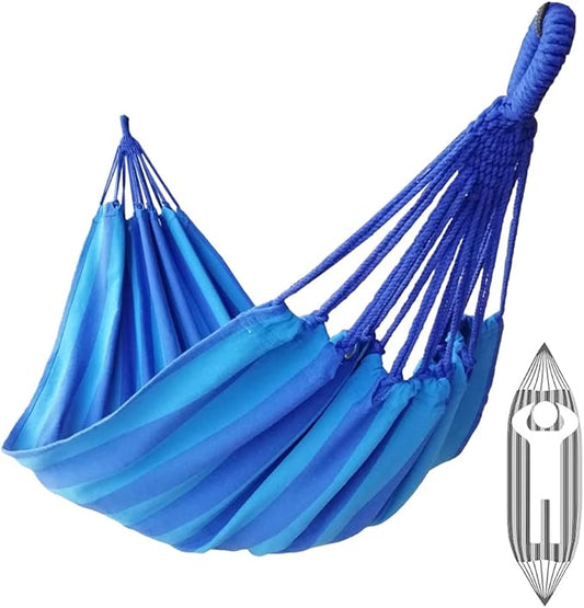 GOCAN Brazilian Single Hammock 1 Person Canvas 200X100cm Total Length 310cm Load 250kg Cotton Hammock for Garden Backyard Outdoor and Indoor