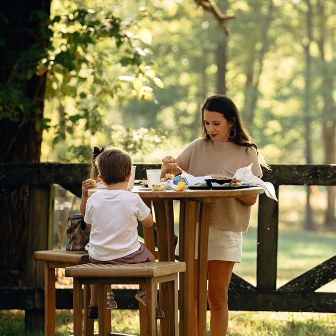Ash & Ember Acadia Grade A Teak 35" Round Bar Table, Indoor Outdoor Patio Bar Furniture, Weather Resistant Solid Wood for Garden, Backyard, Patio, Tightly Spaced Slats