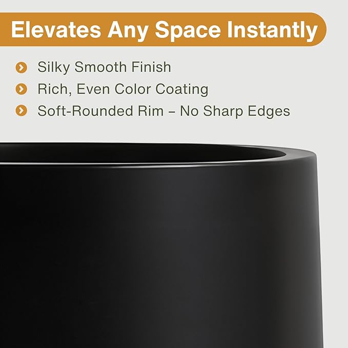 14.7" H x 14.7" D Tall Conico Fiberstone Planter - Christmas Tree Planter for Indoor and Outdoor Use, 5 Year Guarantee, Included Extra Coco Mats (Black, 23.1" Pot Opening)