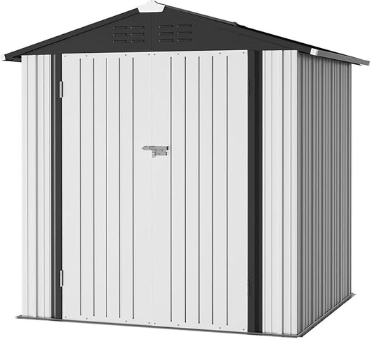 Furniwell 6x4 FT Outdoor Storage Shed, Metal Garden Sheds Outdoor Storage House with Single Lockable Door for Backyard Patio Lawn, White