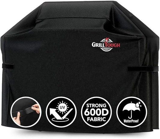 GrillTough Heavy Duty BBQ Grill Cover for Outdoor Grill, 60 Inch – Waterproof, Weather Resistant, UV & Fade Resistant with Adjustable Straps – Gas Grill Cover for Weber, Charbroil