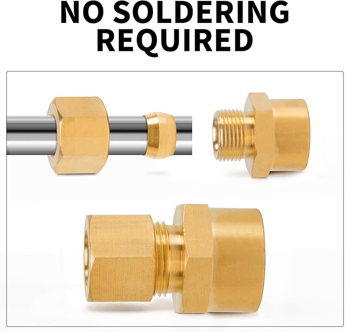 ChillWaves Brass Compression Tube Fitting, 1/8" OD x 1/8" NPT Female Compression Union Connector(10-PACK)