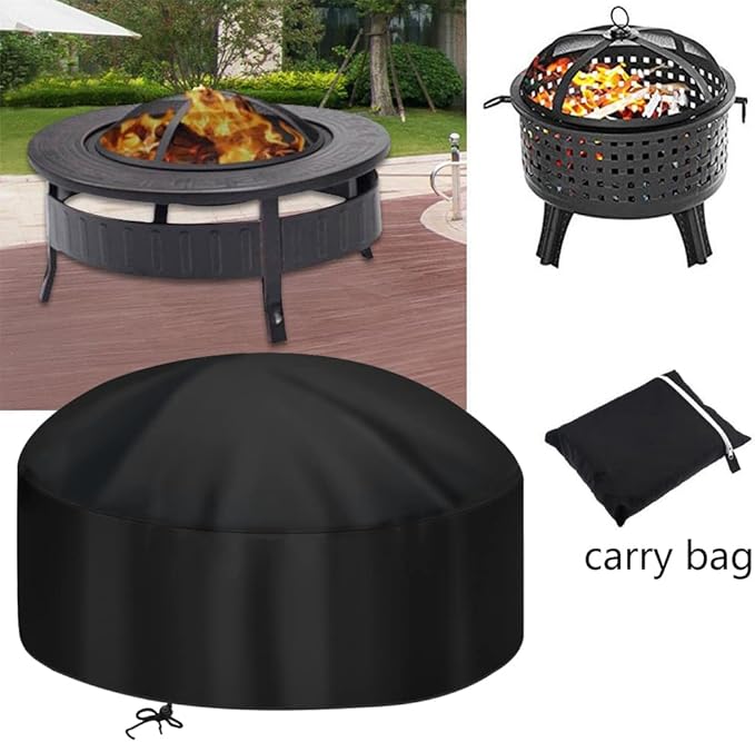 36-Inch Fire Pit Cover for 34-38 inch Round Fire Pit, Heavy Duty 300D Oxford Fabric Waterproof Dustproof Fire Bowl Cover All-Season Protection 36" Dia x 20" H