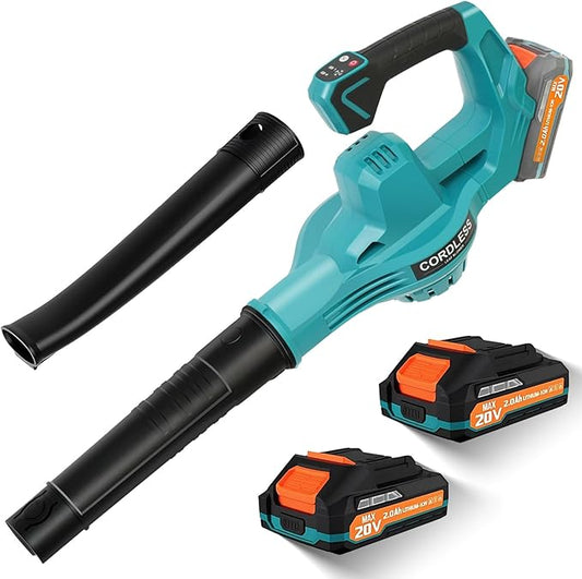 ALSO GO 20V Leaf Blower Cordless, Electric Leaf Blowers with 2X 2.0Ah Battery and Charger, 480 CFM 160 MPH Battery Powered Leaf Blower, Handheld Lightweight Blower for Lawn, Patio, Sidewalk Cleaning