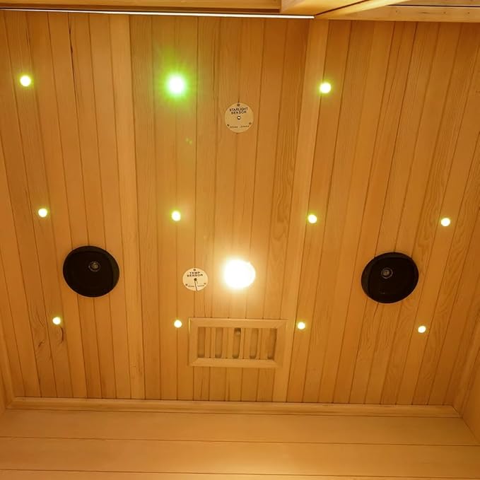 ZONEMEL Wooden Steam Sauna Room, 2 Person Canadian Red Cedar Luxurious Indoor Sauna with 3.5 KW Harvia Stove Heater, Bluetooth Speaker, Sauna Stone, Wooden Bucket, Scoop, Reading Light, 220V
