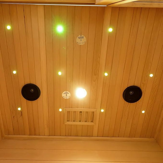 ZONEMEL Wooden Steam Sauna Room, 2 Person Canadian Red Cedar Luxurious Indoor Sauna with 3.5 KW Harvia Stove Heater, Bluetooth Speaker, Sauna Stone, Wooden Bucket, Scoop, Reading Light, 220V