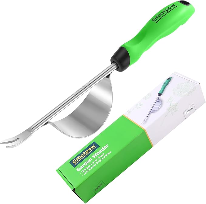 Grootpow HW1 Hand Weeder Tool, Weed Puller Tool with Ergonomic Handle for Garden - Durable Unique Lever Design Dandelion Weeder Tool with V-Shaped Forks for Easy Weed Removal - in Gift Box
