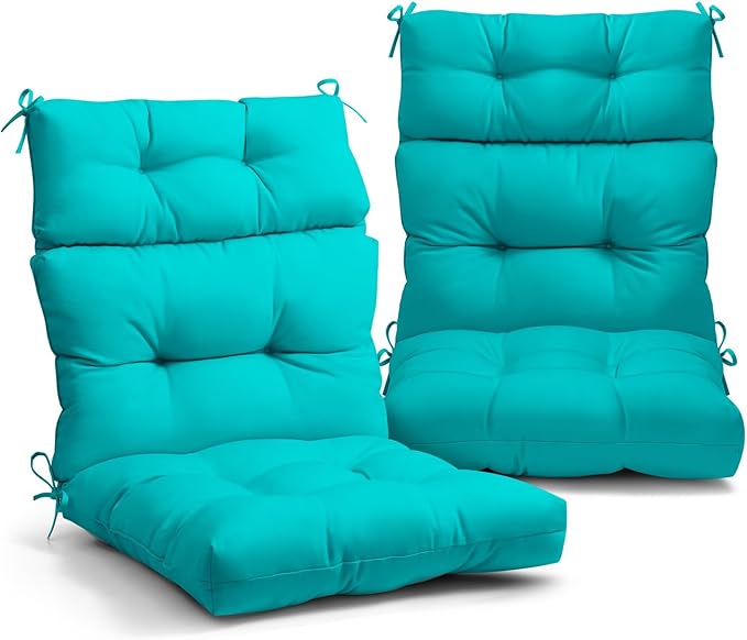 EAGLE PEAK Tufted Outdoor/Indoor High Back Patio Chair Cushions, Set of 2, 46'' x 22'', Blue
