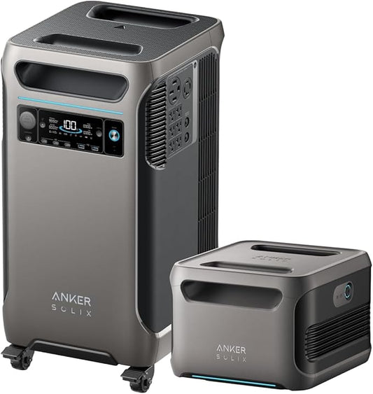 Anker SOLIX F3800 Portable Power Station and BP3800 Expansion Battery, 7.68kWh LiFePO4 Batteries, 6000W AC Output, Solar Generator for Home Backup, RVs, Emergencies, Power Outages, and Outdoor Camping