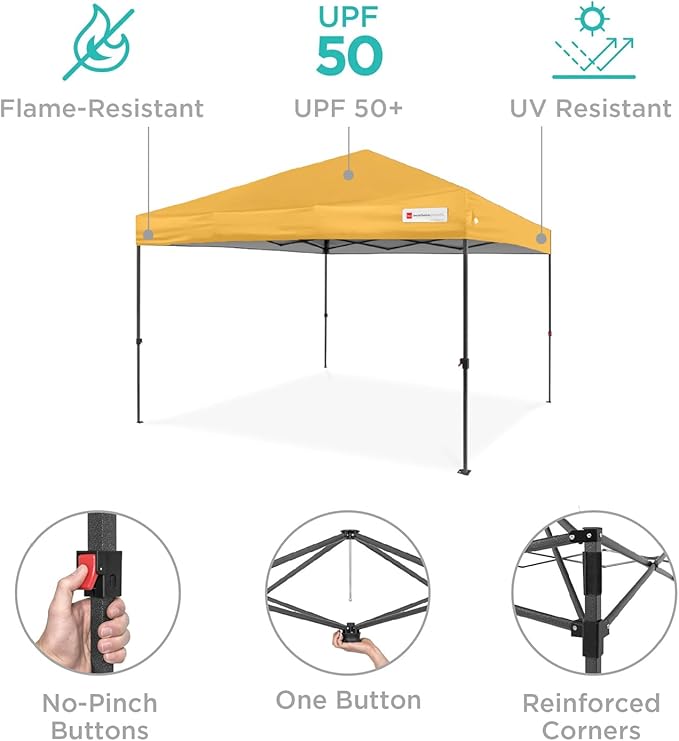 Best Choice Products 8x8ft 1-Person Setup Pop Up Canopy Tent Instant Portable Shelter w/ 1-Button Push, Case, 4 Weight Bags - Marigold