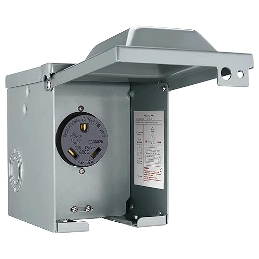 30 Amp 125 Volt RV Power Outlet Box, Enclosed Lockable Weatherproof NEMA TT-30R Outdoor Electrical Receptacle Panel, 30 Amp RV Receptacle for Camper Travel Trailer Motorhome Electric Car Generator