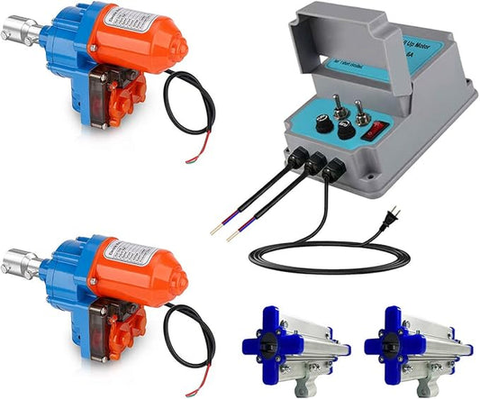 UYGALAXY Greenhouse Film Roll Up Motors with Limit Switch and Creeper (2 Packs) + Transformer Controller Joint Box (AC110V to DC24V) for Chicken Coop Greenhouse Ventilation System, Automatic Venting