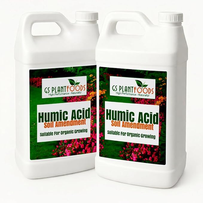 GS Plant Foods Humic Acid Soil Amendment – Leonardite-Derived Liquid Concentrate for Improved Soil Structure & Nutrient Availability – OMRI Listed for Organic Use – 5 Gallons