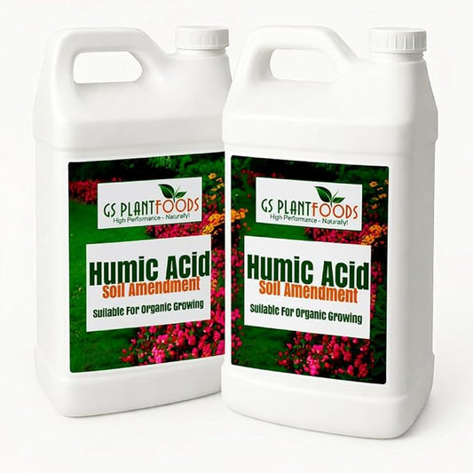 GS Plant Foods Humic Acid Soil Amendment – Leonardite-Derived Liquid Concentrate for Improved Soil Structure & Nutrient Availability – OMRI Listed for Organic Use – 5 Gallons