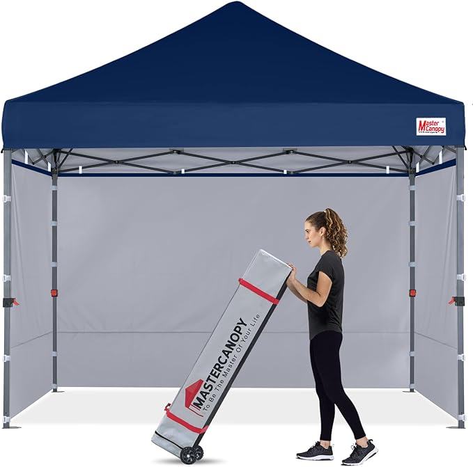 MASTERCANOPY Heavy Duty Pop-up Canopy Tent with Sidewalls (10x10,Navy Blue)