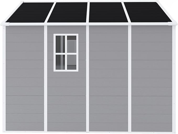 Resin Storage Shed 8x8 ft, Outdoor Storage Sheds with Floor, Window, Lockable Doors and Vents, 12mm Thick pp Board, Waterproof Garden Shed for Backyard Patio (Grey, 8 * 8ft)