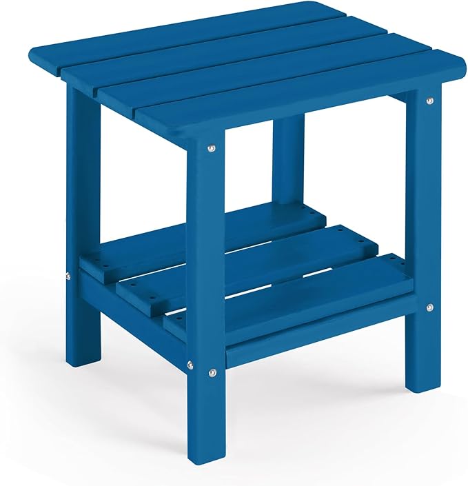 ABCPATIO Adirondack Outdoor Side Table, 2-Tier Small Patio End Table, Weather Resistant HDPE Outdoor End Tables for Garden, Lawn, Pool, Beach, Porch, Deck, Backyard - Square, Dark Blue