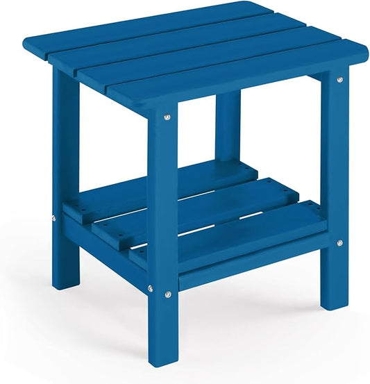 ABCPATIO Adirondack Outdoor Side Table, 2-Tier Small Patio End Table, Weather Resistant HDPE Outdoor End Tables for Garden, Lawn, Pool, Beach, Porch, Deck, Backyard - Square, Dark Blue
