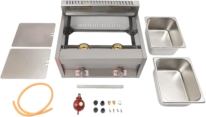 Propane LPG Gas Deep Fryer 2 Burners Commercial Countertop Deep Gas Fryer Natural Gas Food Warmer Stainless Steel 6L ×2 for French Fries Restaurant Home Kitchen, without Baskets (US Stock)