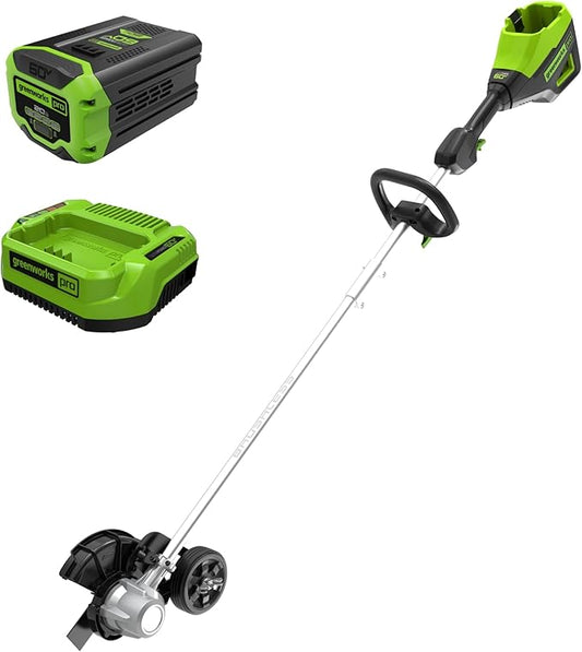 Greenworks 60V 8" Brushless Cordless Edger with 2.0Ah Battery & Charger – Tool-Free Depth Adjustment, Lightweight Lawn Edging Tool, 4-Year Warranty