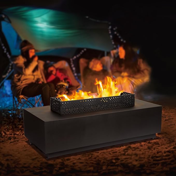 48 Inch Propane Fire Pit Table, 3-in-1 Rectangle Gas Fire Pits, 50,000 BTU Outdoor Fire Pit with Wind Guard, Griddle and Rain Cover, Suitable for Patio, Balcony and Courtyard