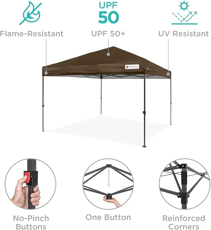 Best Choice Products 8x8ft 1-Person Setup Pop Up Canopy Tent Instant Portable Shelter w/ 1-Button Push, Case, 4 Weight Bags - Brown