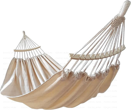 GOCAN Double Hammock 2 Person Extra Large 220x150cm Total Length 330cm Load 500lb Canvas Cotton Hammock for Patio Porch Garden Backyard Lounging Outdoor and Indoor with Removable Spreader bar