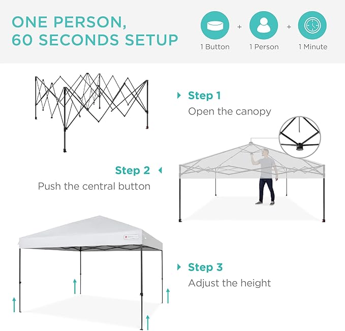 Best Choice Products 8x8ft 1-Person Setup Pop Up Canopy Tent Instant Portable Shelter w/ 1-Button Push, Case, 4 Weight Bags - White