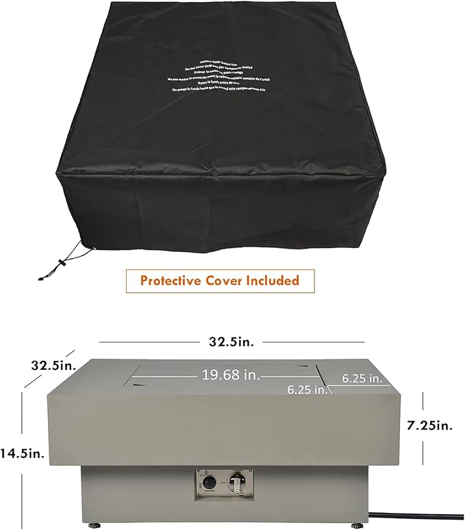 32.5-inch Outdoor Gas Fire Pit with 20lb Propane Tank Cover Table & Wind Glass Shield, 50,000BTU Propane Gas Fire Pits for Outside Patio w/Square Burner Lid, Glass Rocks
