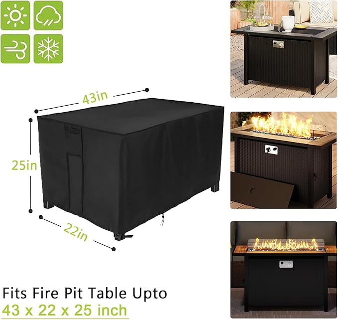 Fire Pit Cover Rectangular,43in Waterproof Firepit Covers rectangular,420D Propane Fire Pit Table Cover,43"L x 22"W x 25"H,Black