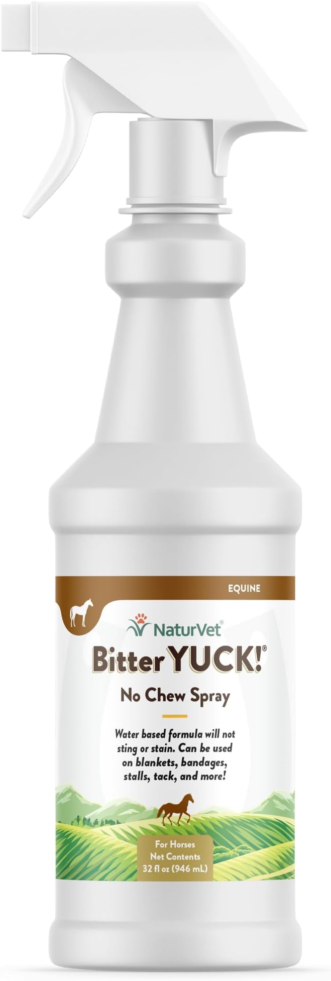 NaturVet Bitter Yuck No Chew Spray Horse Supplement – Helps Deter Chewing on Manes, Tails, Bandages, Wounds – No-Sting Water-Based Supplement for Horses – 32 Oz.