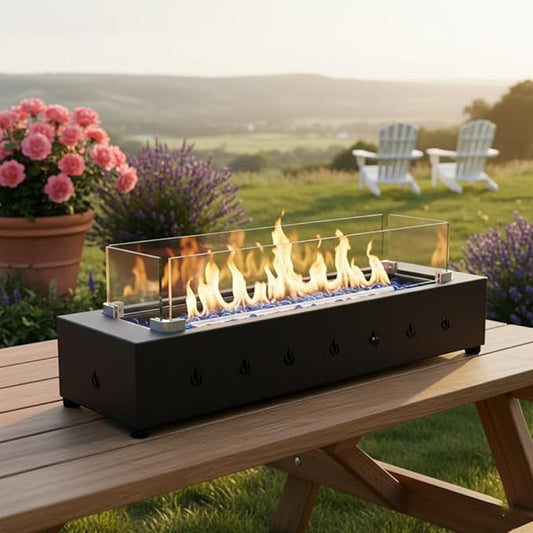 Propane Fire Pit, 28 Inch Iron Firepits for Outside, Rectangle Gas Fire Pits for Outside Patio, Deck, Backyard, Pool, 40000BTU, Black