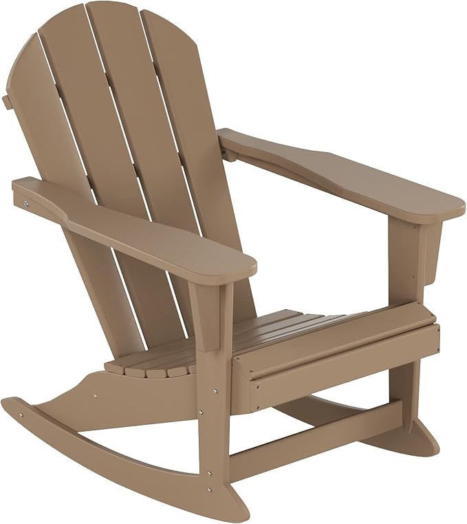 WestinTrends Malibu Outdoor Patio Porch Rocking Adirondack Chair (Set of 4), Weathered Wood