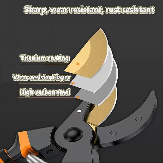 Titanium Coated Pruning Shears Reduce Wrist Fatigue - Cuts 3X Easier, Weak Hand Arthritis Snips, 1 Inch Shear Diameter, Rust Resistant, Strong, Comfortable & Ergonomic Handle