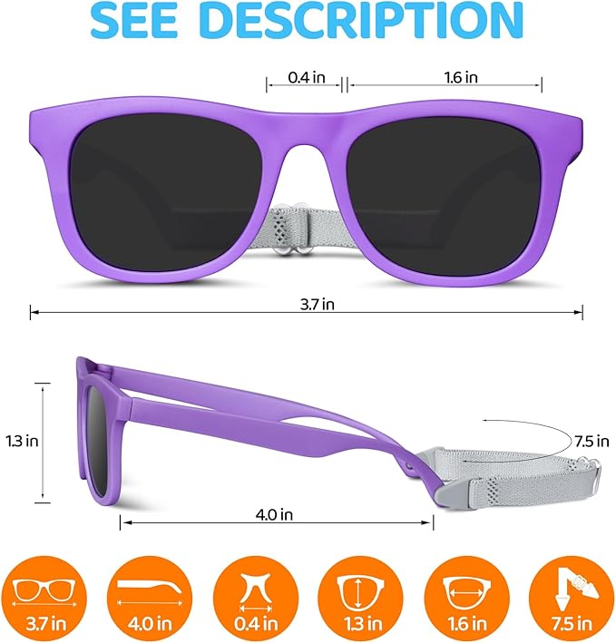 RIVBOS Baby Sunglasses Boys&Girls with Strap UV400 Polarized Flexible for Toddler,Infant and Newborn(0-24month) RBK0231