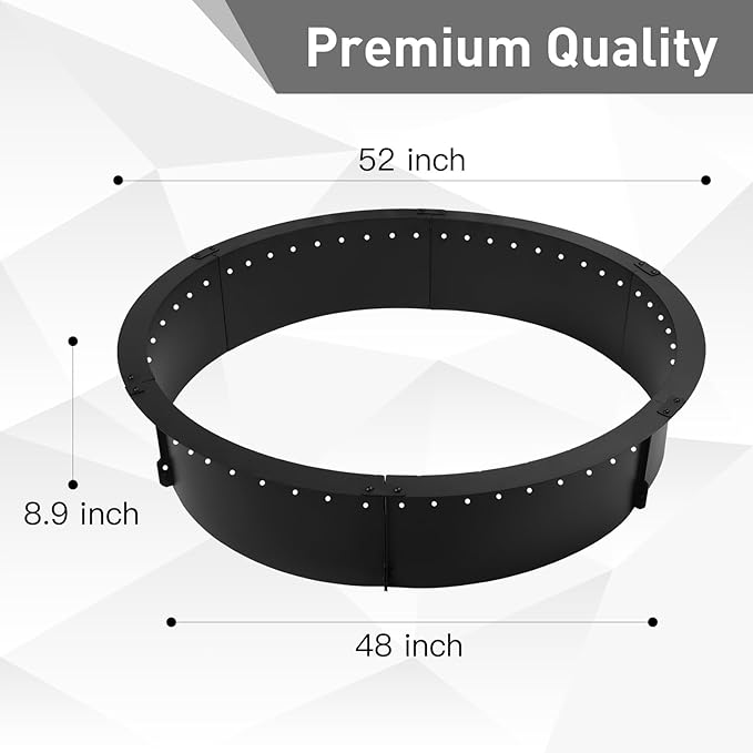 52 inch Fire Pit Ring,Large Round Insert Firepit for Outdoor Fire Liner smokeless fire Pit Metal Campfire Ring 52-Inch Outer/48-Inch Inner Diameter Above or In-Ground, Black