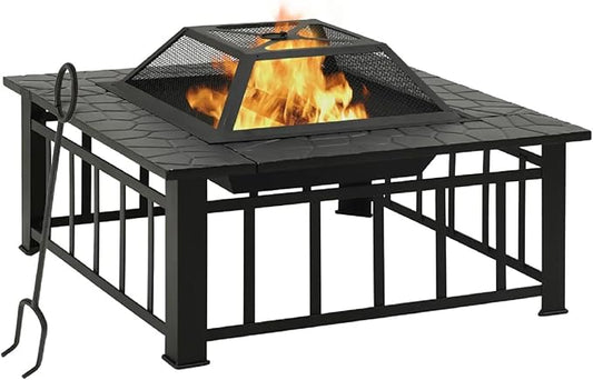 Zateety Outdoor Fire Pit - 31.9" Firepit with Mesh Cover & Poker - Wood Burning Warming Firepits, Preventing Sparks from Splashing, Patio Outdoor Fireplace for Backyard & Gardern