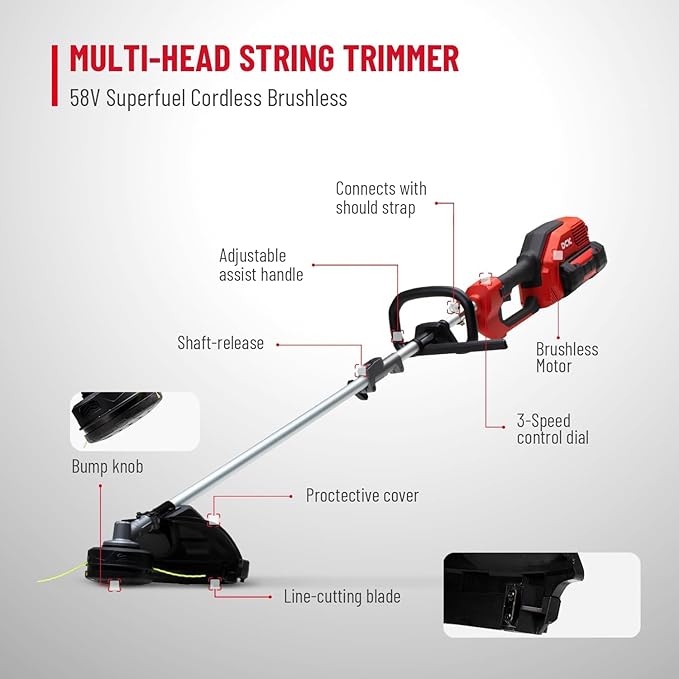 String Trimmer Cordless, 58V 15" Brushless Weed Wacker with Rapid Reload and Bump Feed, 3-Speed String Trimmer Lawn Edger, Electric Weed Eater for Weeds and Grass, 4.0Ah Battery and Charger