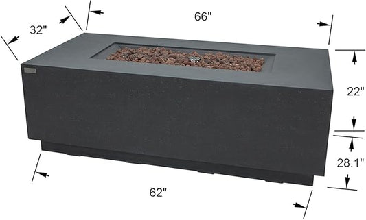 Elementi Andes Gas Fire Pit Cast Concrete Fire Table, Outdoor Fire Pit Electronic Ignition | Canvas Cover, Lava Rock Included | Free AMS Wind Guard & Table-top Firepit | Dark Gray (Propane Gas)