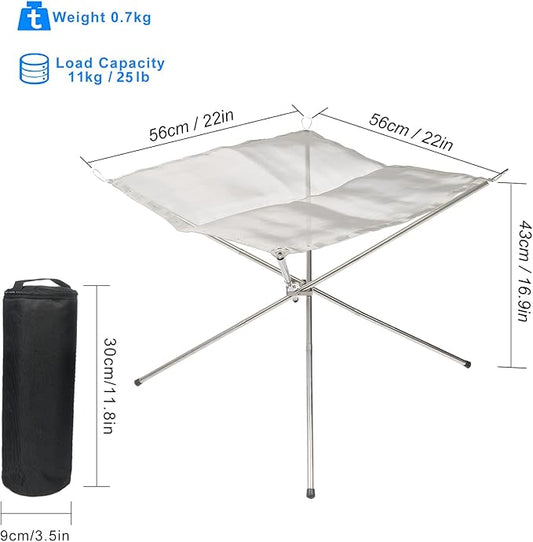 22inch Portable Fire Pit Outdoor for Camping, Folding Steel Mesh Fireplace with Carry Bag for Outdoor Hiking Camping Survival BBQ Picnic