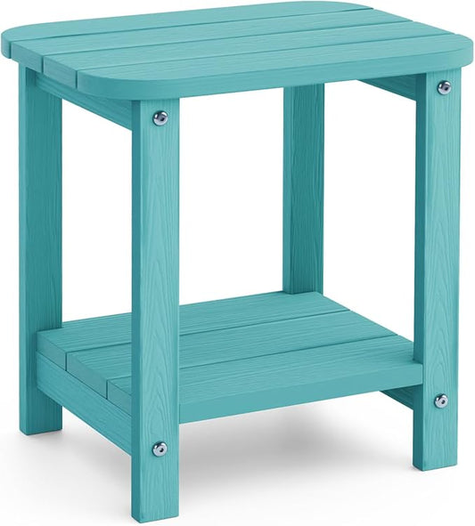 UQQUUNIQ 2-Tier Outdoor Side Table, 16" Adirondack Small Side Table All Weather Resistant, Patio End for Outside or Indoor, Patio, Yard, Pool, Porch, Garden, Sky Blue