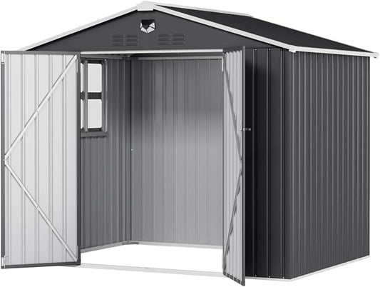 8x6 FT Outdoor Storage Shed, Metal Sheds & Outdoor Storage, Waterproof Sheds with Lockable Doors for Backyard