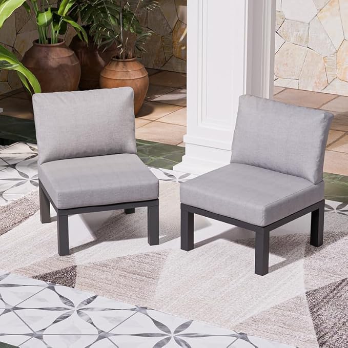 ZANDOR Aluminum Outdoor Patio Furniture Set, Movable Backrest Modular Sectional Sofa Set, Metal Conversation Set with 4-inch Thick Cushion for Garden Backyard Porch, 2 Single Sofas, Grey